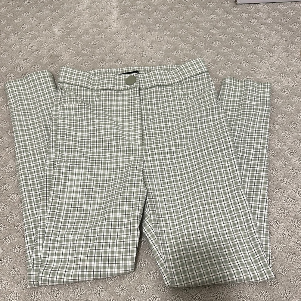 Zara Sage Checkered Trousers (28)